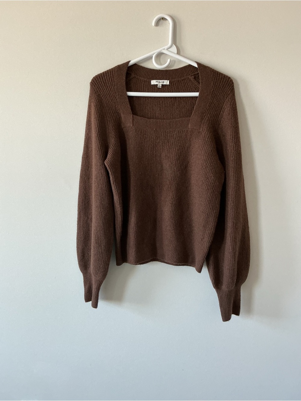 Madewell Brown Square Neck Sweater Size S Wool Blend Ballon Sleeve